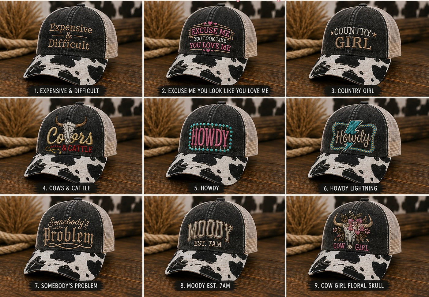 Cow Print Bill Western Trucker Hat Collection