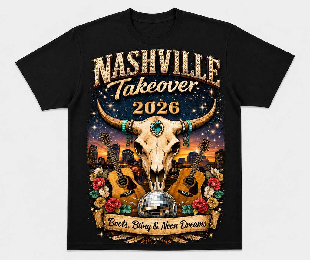 Boots, Bling, & Neon Dreams - Nashville Takeover 2026 Tee