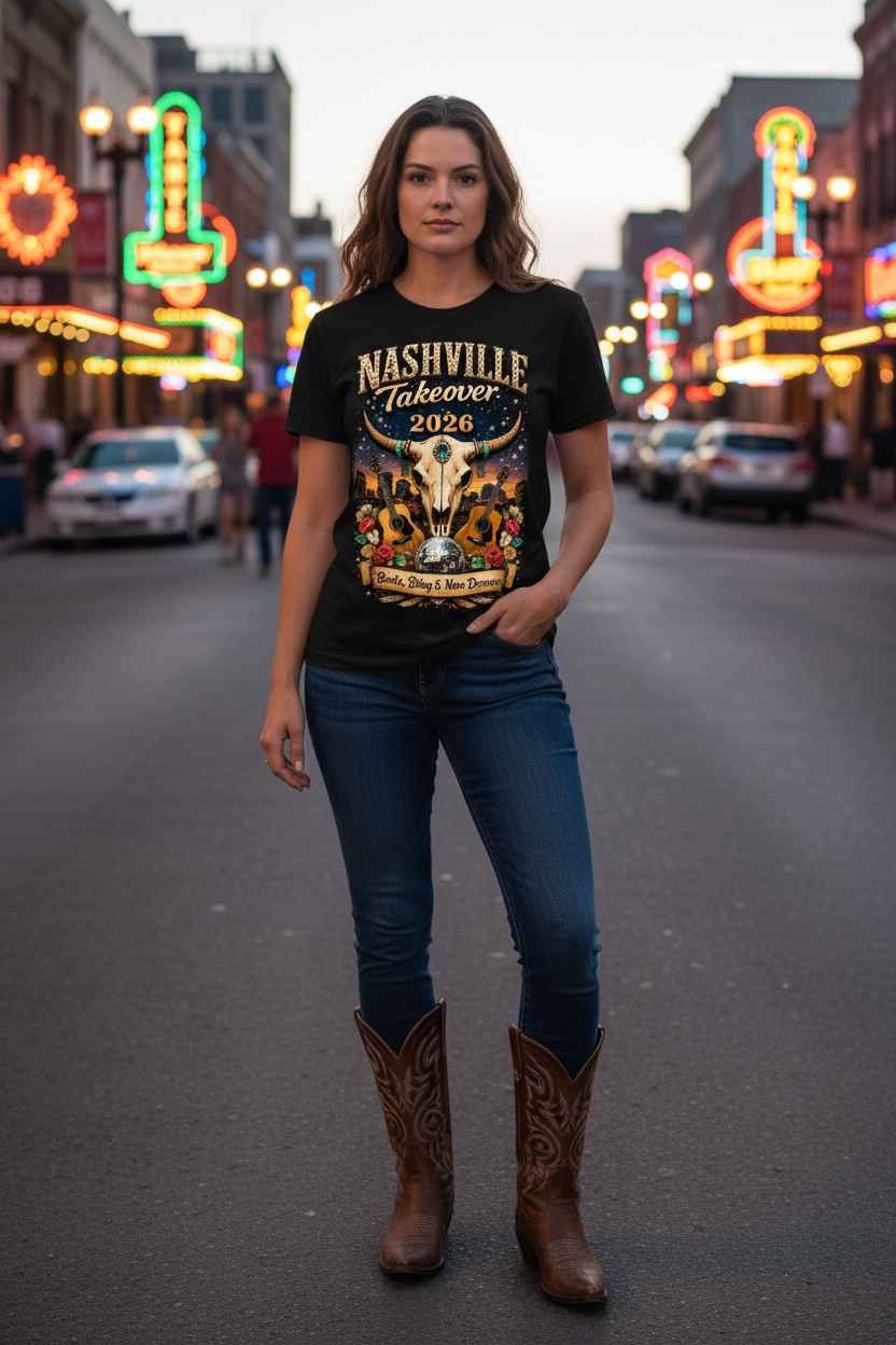 Boots, Bling, & Neon Dreams - Nashville Takeover 2026 Tee