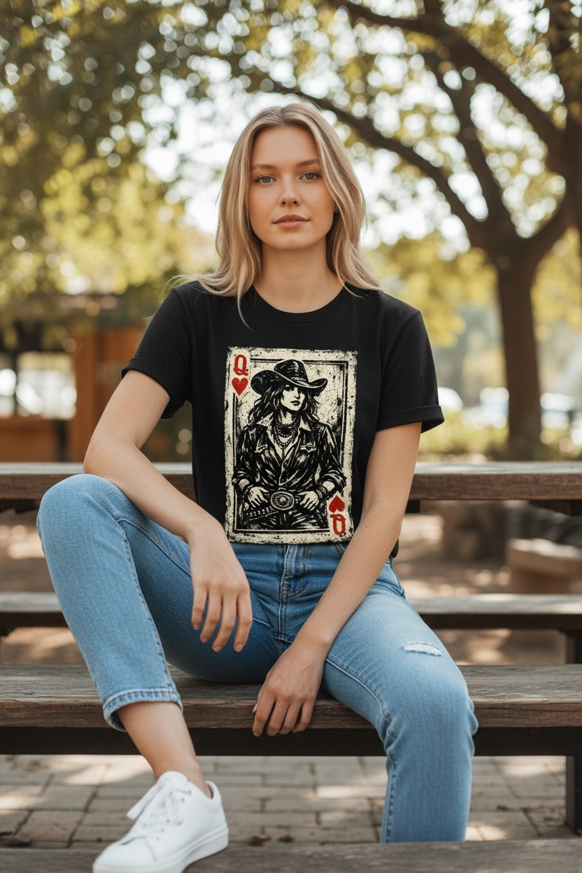 Queen of Hearts Western Playing Card Tshirt