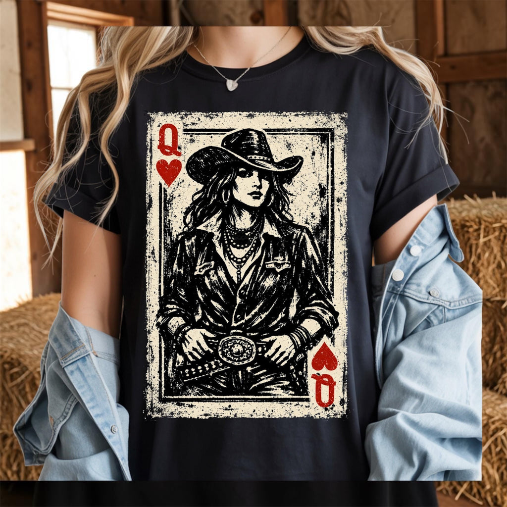 Queen of Hearts Western Playing Card Tshirt