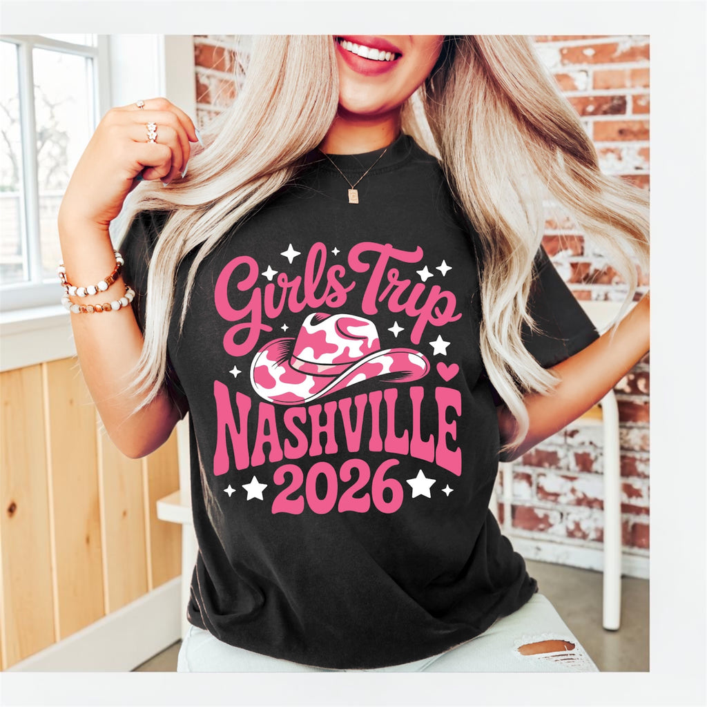 Girls Trip Nashville 2026 Pink Cow Print Hat Design
