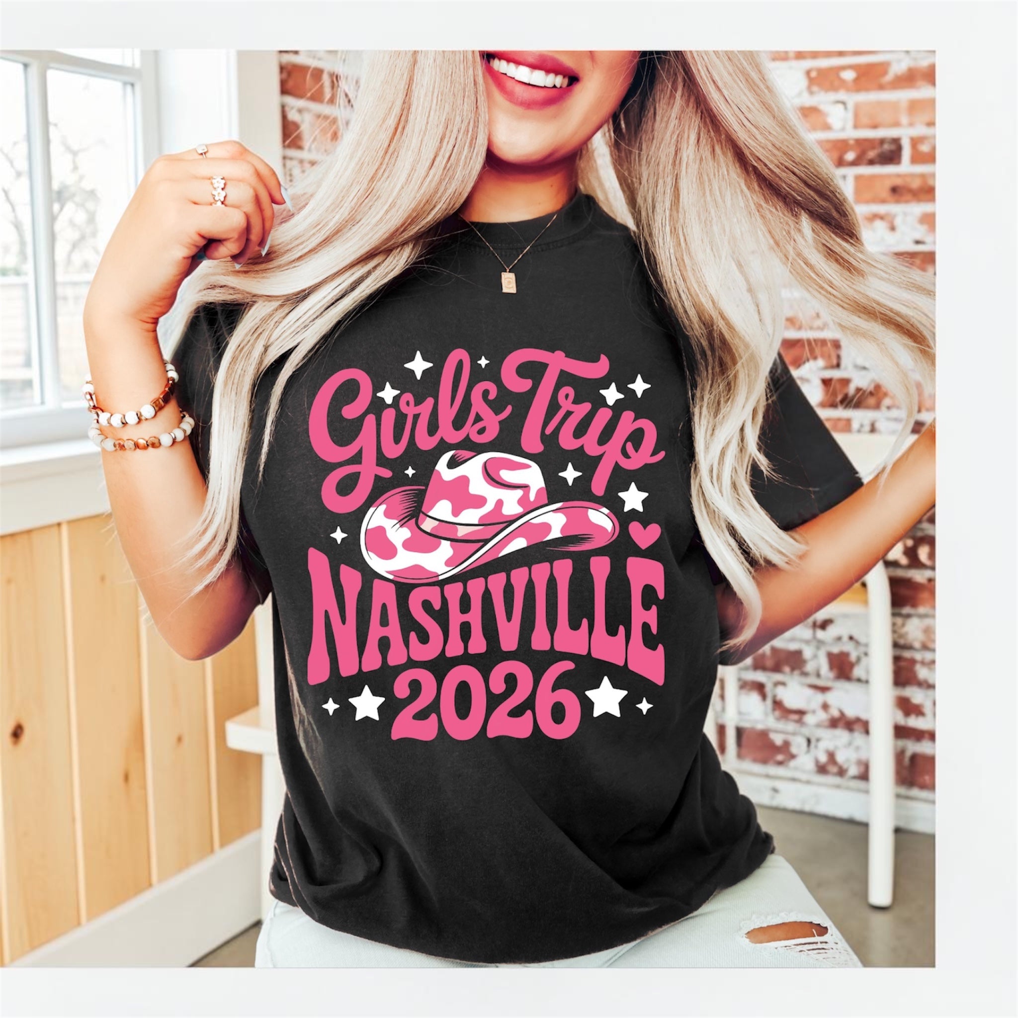 Girls Trip Nashville 2026 Pink Cow Print Hat Design