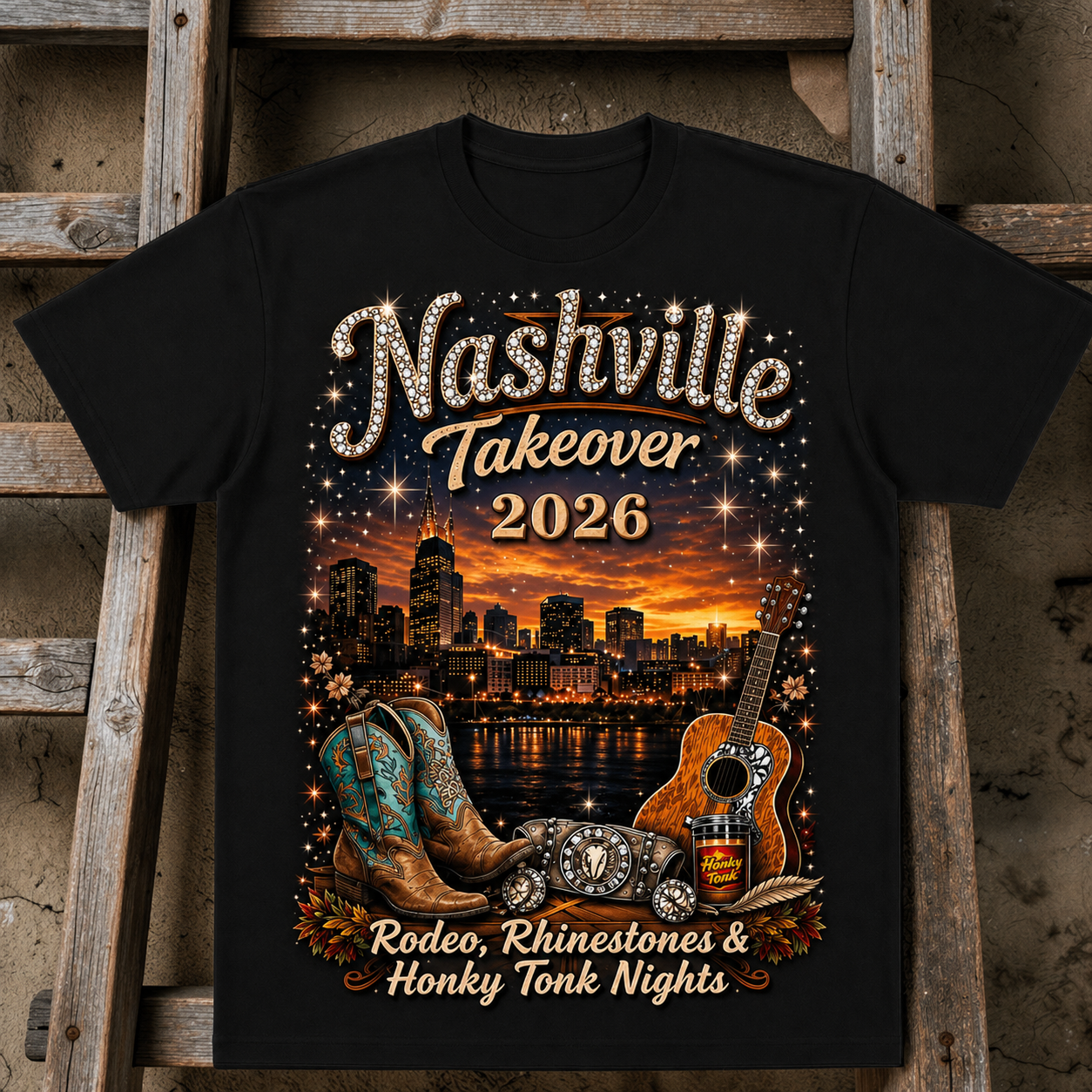 Rodeo, Rhinestones, & Honkey Tonk Nights-Nashville Takeover Tee